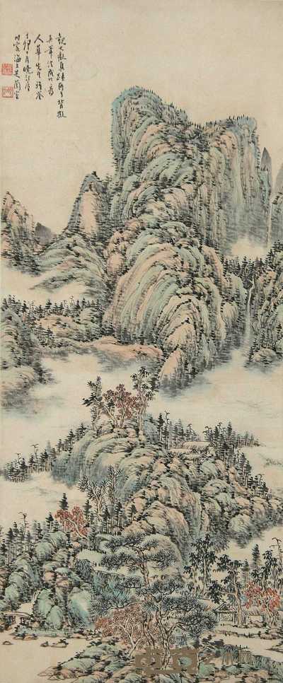 黄晓汀 卯(1927年)作 山水 立轴 80×33cm